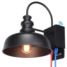 LEONLITE Outdoor Gooseneck Barn Light with GFCI Outlet, Dusk to Dawn, 11 Inch Farmhouse Exterior Wall Sconce, E26 Base, Black Wall Lantern for Porch, Entryway, Garage, Patio, UL Listed