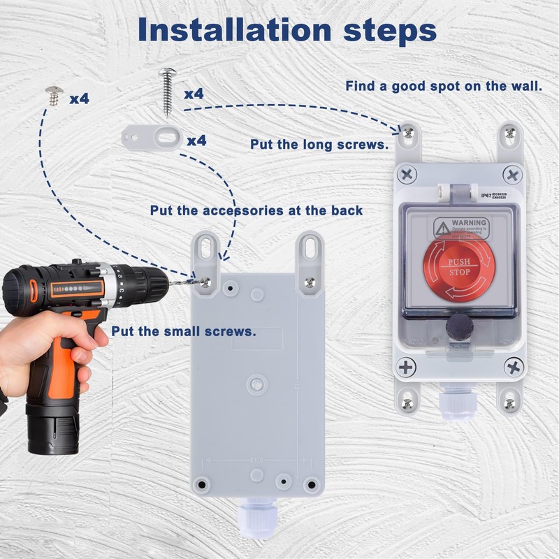 Emergency Stop Button with Box,10A 440V Emergency Shut Off Switch,