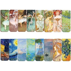Lumbor37 Separador de Libros, Marcapáginas para Hermosas pinturas, Marcadores Página Magnéticos, Marcadores de Impresión de Arte de Pintura para el Van Gogh Monet, Clips Página Magnéticos(16P)