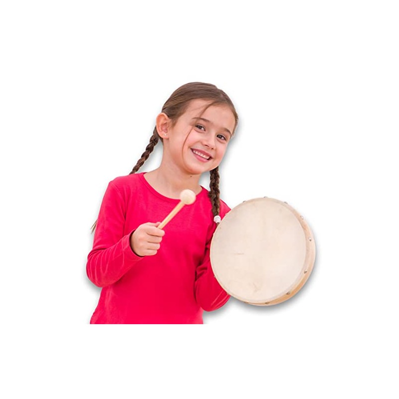 Betzold Musik - Tamburin Schlägel Holz Rahmen-Trommel Naturfell - Handtrommel