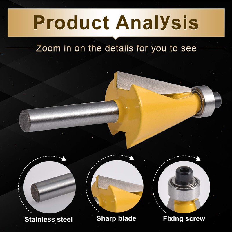KATUR 15 Degree Chamfer and Bevel Edging Router Bit, Carbide