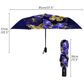 Umbrella Windproof Travel Umbrella for Rain,Sun Lightweight and Portable Luxurious Sapphire Butterfly Auto Open Close Umbrella