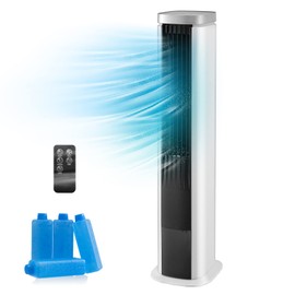 PETSITE Portable Air Conditioner Windowless, 3-IN-1 Evaporative Cooler, Remote Control, 4 Speeds, 7H Timer, 4 Ice Packs, Personal Cooling Bladeless Tower Fan, Swamp Cooler for Home Office Bedroom