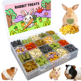 Jwizyotr Rabbit Treats Guinea Pig Treats Chinchilla Treats Box with 20 Grids for Small Animal, Combination of Natural Grains and Vegetable.(Large)