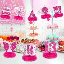 Yoirrat 8Pcs Hot Pink 13th Birthday Party Decorations Girls Happy 13th Birthday Table Honeycomb Centerpieces for Table Decor Pink 13th Birthday Table Decorations Topper for Gilrs 13th Party Supplies