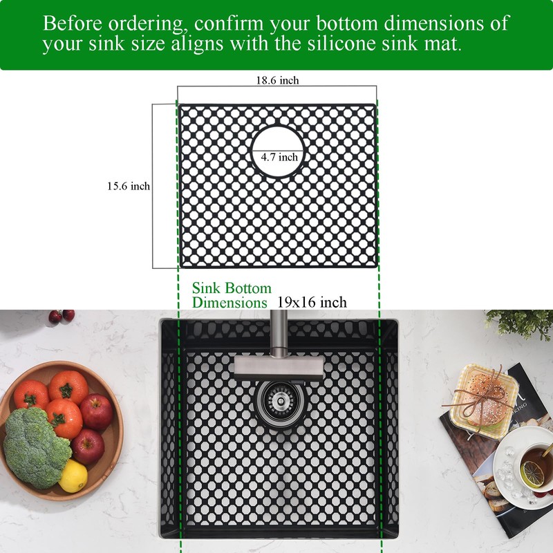 Brovy Black Silicone Sink Mats,18.6''x 15.6'' Kitchen Sink Mats for