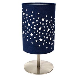 Beautiful Stars Decorated Children/Kids Midnight Blue Cotton Bedside Table Lamp Creates Stunning Effect Against The Wall | 23cm Height | 40w Maximum by Happy Homewares