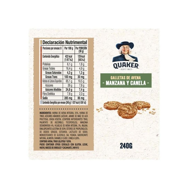 Galletas De Avena Quaker Manzana Y Canela 240g