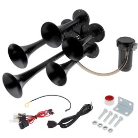 DriSentri Train Horns Kit, Train Horn for truck, 12V 185dB Super Loud Truck Air Horns Five Trumpet with Compressor for Cars Trucks Pickups Trains Lorrys Boats