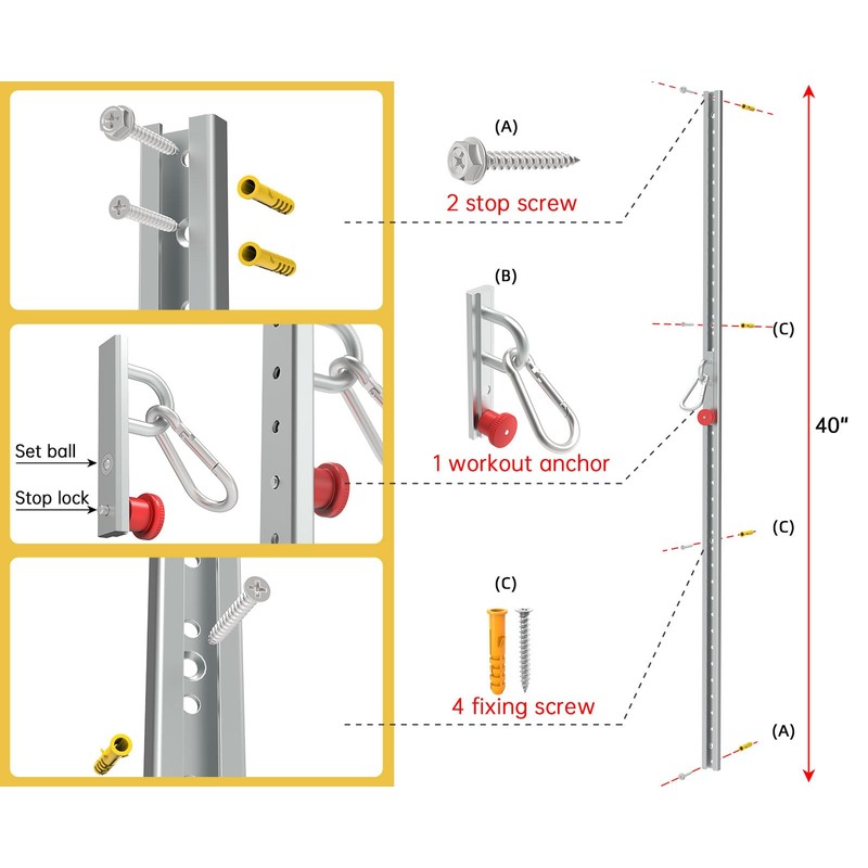 Adjustable Resistance Band Anchor Workout System - Wall Mount Pulley