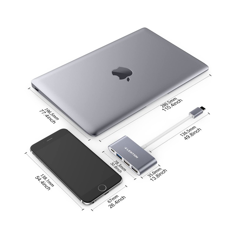 LENTION Hub USB C con USB3.0&USB2.0, 100W PD, Adaptador Tipo