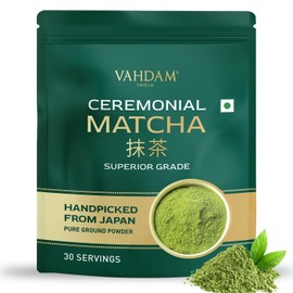 VAHDAM Ceremonial Matcha Green Tea Powder | Superior Grade Japanese Matcha | Handpicked from Japan | Smooth & Balanced Taste | 30g