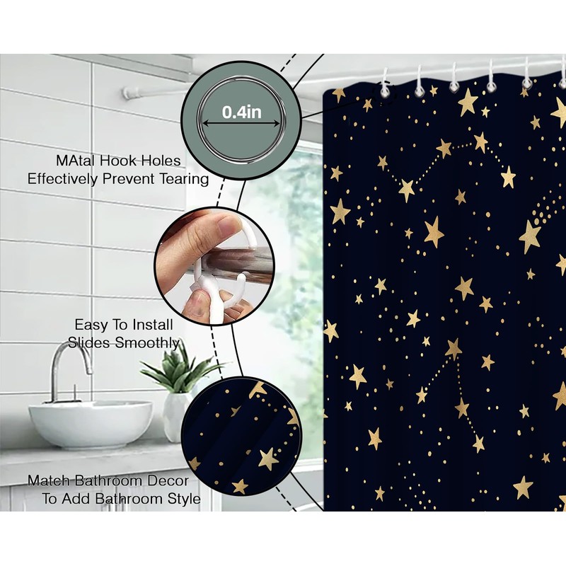 WANVYON Celestial Shower Curtain Cute Star Glitter Starry Sky Astrology