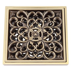 Brass Shower Drain Bathroom Floor Drain with Removable Cover Grid Grate 4.3 x 4.3 x 2.8in Tile Insert