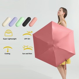 BAODINI Travel Mini Umbrella for Purse With Case-Small Compact UV Umbrella Protection Sun-Lightweight Tiny Pocket Umbrella UPF 50+ for Women Girls Men