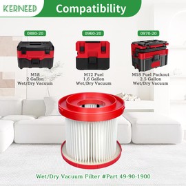 2 Pack 49-90-1900 HEPA Filter Compatible with Milwaukee Cordless M18 Vacuum 0780-20 0880-20, with 4 Foam Sleeve Filters & 1 Brush