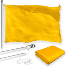 UD_G128 Combo Pack: 6 Feet Tangle Free Spinning Flagpole (Silver) Solid Golden Yellow Flag 3x5 ft Printed 150D Brass Grommets (F