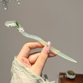 세련미 고급진 은방울꽃 포인트 올림머리 비녀 물결그린 (WFKXPP8) Elegant Premium Lily of the Valley Pointed Updo Hairpin Wave Green (WFKXPP8)