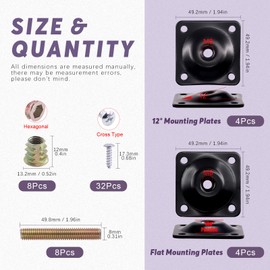 Swpeet 8 Sets Black 12 Degree + Flat Angled Leg Mounting Plates with Hanger Bolts Screws, Furniture Leg Attachment Plates Industrial Strength T-Plate M8 Sofa Legs with Hanger Bolts