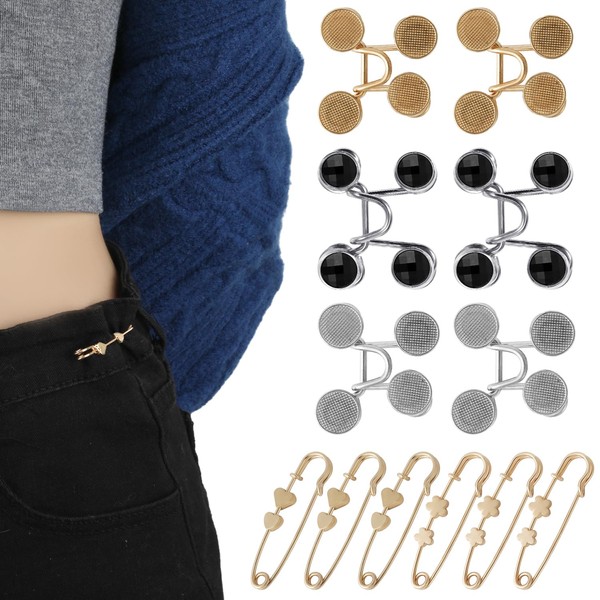 12pcs Pants Waist Tighteners, Adjustable Waist Button Removable Waist Button Pin No