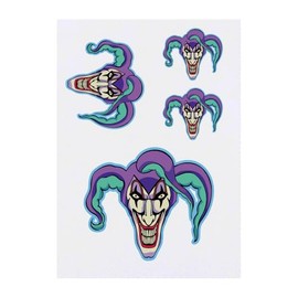 4 x 'Crazy Jester' Temporary Tattoos - Water Resistant, Skin-Safe, Non-Toxic Transfers, Mixed Sizes (TO00084242)
