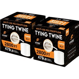 Polypropylene Tying Twine - 3 Ply White Plastic Poly String 2800' Roll - Soft On Hands - Heavy Duty Outdoor & Indoor Tie Line - Baling, Shipping & Bundling Twine, Packaging Rope 2 Pack