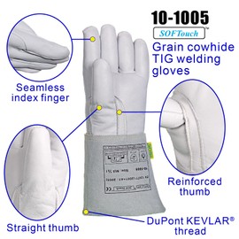 [Weldas] SOFTouch™ Top Grain Cowhide Precision Welding Gloves for TIG, Plasma, MIG Welding, White, 10-1005M, Medium