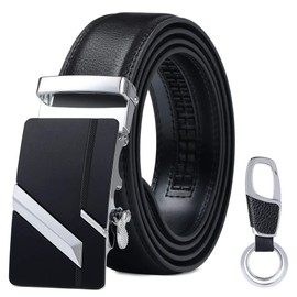 flintronic Men’s Leather Belt, Automatic Buckle Leather Ratchet Belt 3.5cm * 125cm (Keychain & Gift Box Include)
