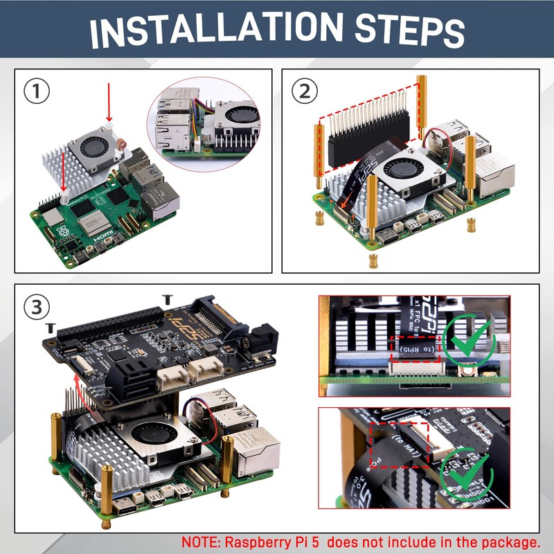 GeeekPi S021 SATA 3.0x2 for Raspberry Pi 5, with Active