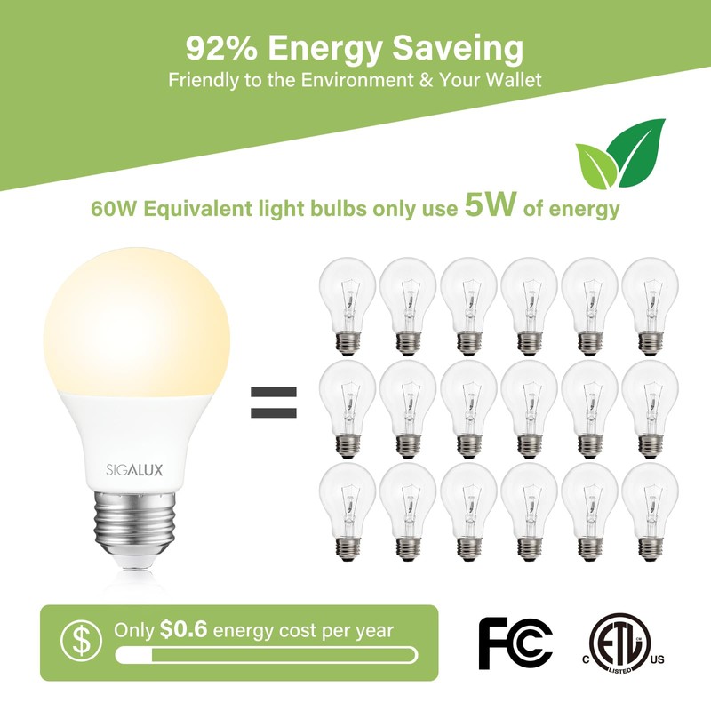 Sigalux EnergyPro, High-Efficiency LED Light Bulbs 60W Equivalent A19 2700K