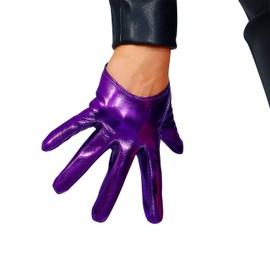 DooWay Fashion Extra Short Latex Gloves for Women Dress Costume Faux Patent Leather PU Half Palm Shiny Metallic Purple