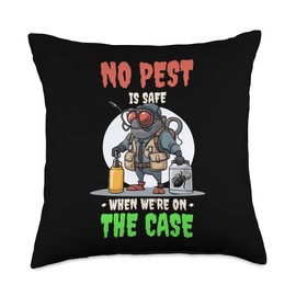 Pest Control Worker & Exterminator Apparel Safe When We'Re On The Case, Pest Controller Throw Pillow, 18x18, Multicolor