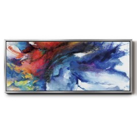 Renditions Gallery Abstract Symphony Floater Framed Wall Art Blue & Red Colorful Burst Artwork Canvas Prints & Paintings for Resturant Office School - 12"X30" SILVER Frame GAL027