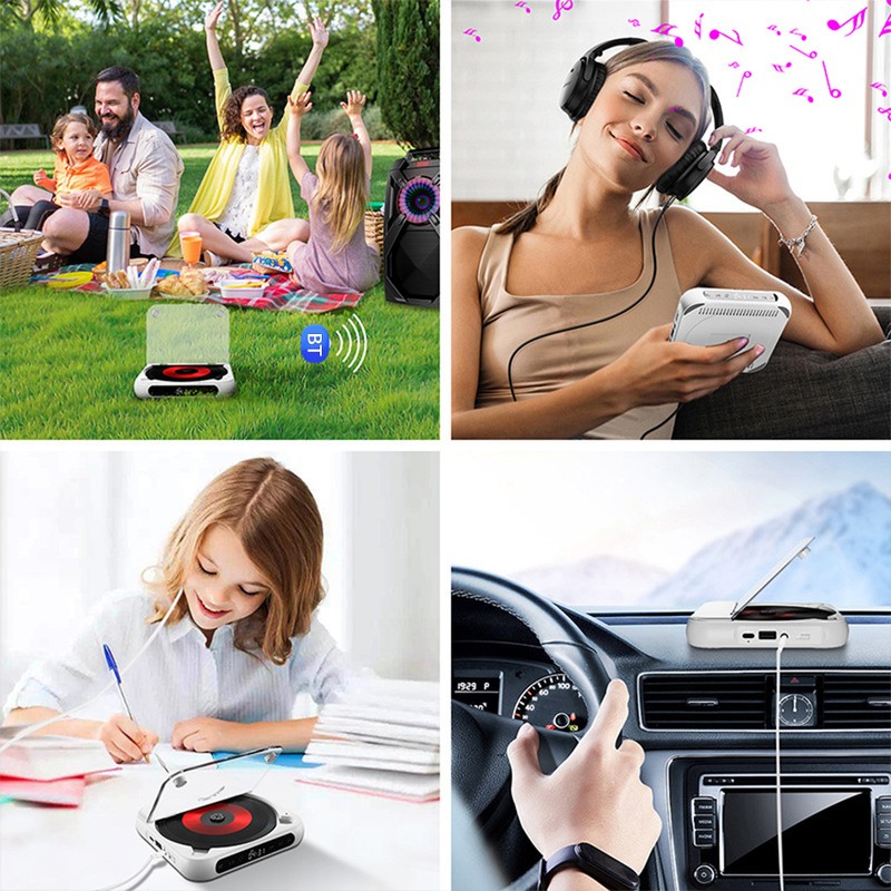 CD Player 3 Modes LED Display Touch Control Portable Retro