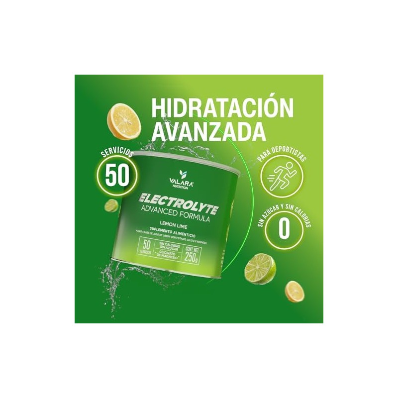 VALARA Electrolitos En Polvo Sin Azúcar Sin Calorias Sabor Limón