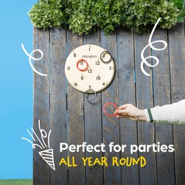 Hillington Hook Ring Toss Game - Safe Alternative To Darts - Hang the Wooden Board and Play - 30cm Wooden Board and Hanger, 6 Red Rings, 6 Black Rings, 13 Brass Hooks