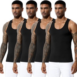 Arjen Kroos Men's Workout Tank Top 4 Pack Muscle Sleeveless Gym Shirts Activewear Slimming Vest Undershirts,BLACK*4,XL