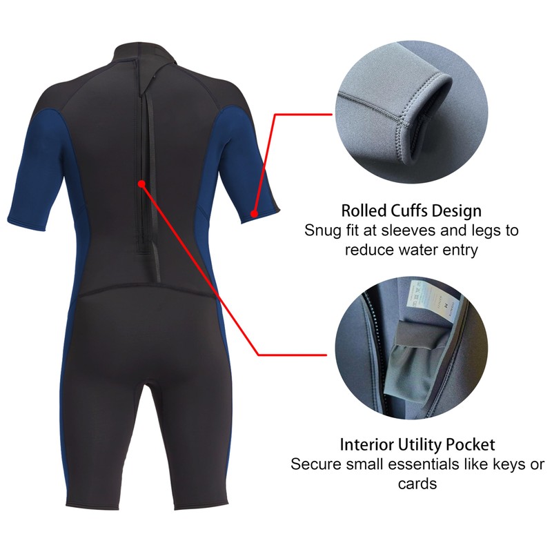 Ocealite Men's 3mm Shorty Wetsuit Neoprene Back Zip Diving Suit