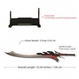 Sword Valley Red Queen - Royal Crimson-Themed Ornamental Blade with Display Stand – Stainless Steel Construction, 136cm/53.54" Length, 3D Embellished Design - Cosplay Props Western Style Sword