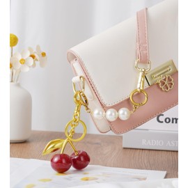 Cherry Keychain Cherry Bag Charm Keychain Car Cherry Accessories Keychian Cute Cherry Accessories Gifts for Women Cherry Keychain and Extender Chain Bag Charms for Handbags (Red Cherry-Golden)