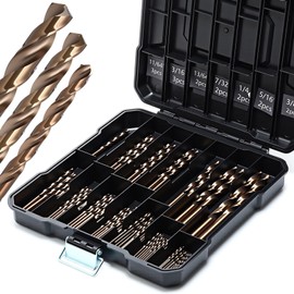Otoolling 109 Pcs Cobalt Drill Bits Set 1/16"-3/8" Twist Drill Bits for Hardened Metal Stainless Steel, Wood, Cast Plastic with Plastic Index Storage Case for Man Father's Dad Day Gift Set