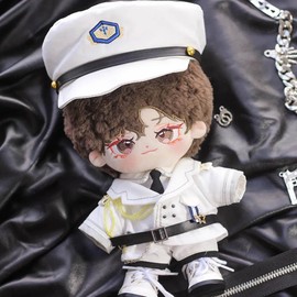 niannyyhouse 20cm Doll Clothes Hat Coat Shirt Pants Tie Belt Shoes Black and White Uniform Sets 8in Plush Doll Accessories (White)