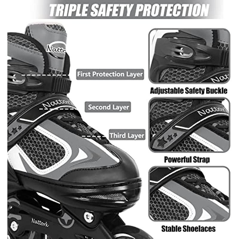 Nattork Adjustable Inline Skates for Kids - Black - Model