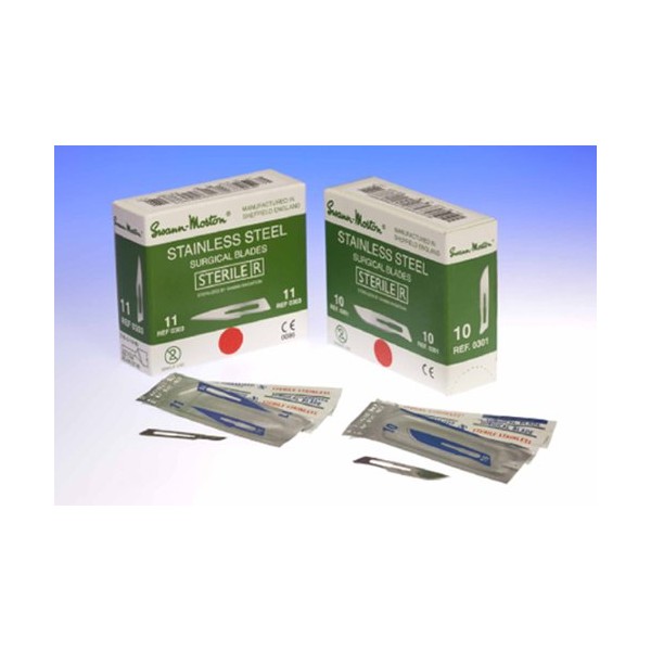 Swann-Morton #14 Sterile Surgical Blades, Stainless Steel [Individually Packed, Box of 100]