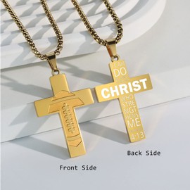 HattiDoris Football Cross Necklace for Men - Inspirational Bible Verse Pendant, Stainless Steel Chain, 22+2 inch, Sports Gift for Men (G-I Can Do) Over 18 years old