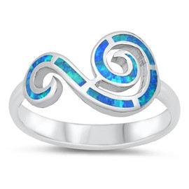 CloseoutWarehouse Blue Simulated Opal Wind Symbol Ring Sterling Silver Size 6