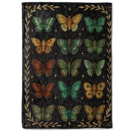 coedoaes Vintage Moth and Butterfly Fleece Blanket,50x60in,Elegant Insect Golden Laurel Frame Black Throw Blankets,Soft Cozy Lightweight, Ideal for Bed Living Room Home Cool Decor,Women Gifts