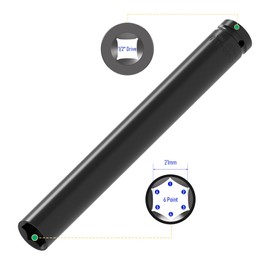 FOCMKEAS 1/2" Inch Drive by 21mm Deep Impact Socket, Heat-Treated CR-V Steel 12 Inch Length, 6-Point Metric Sizes