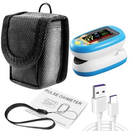 Pediatric Pulse Oximeter with Bag CE FCC Approved Heart Rate Stats Monitor Kids Finger Blood Oxygen Saturation Monitoring Children SpO2 Levels TFT Lanyard & USB (Storage bag with Blue Oximeter)