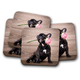 4 Set - French Bulldog Puppy Coaster - Cute Dog Rose Love Mum Sister #8715